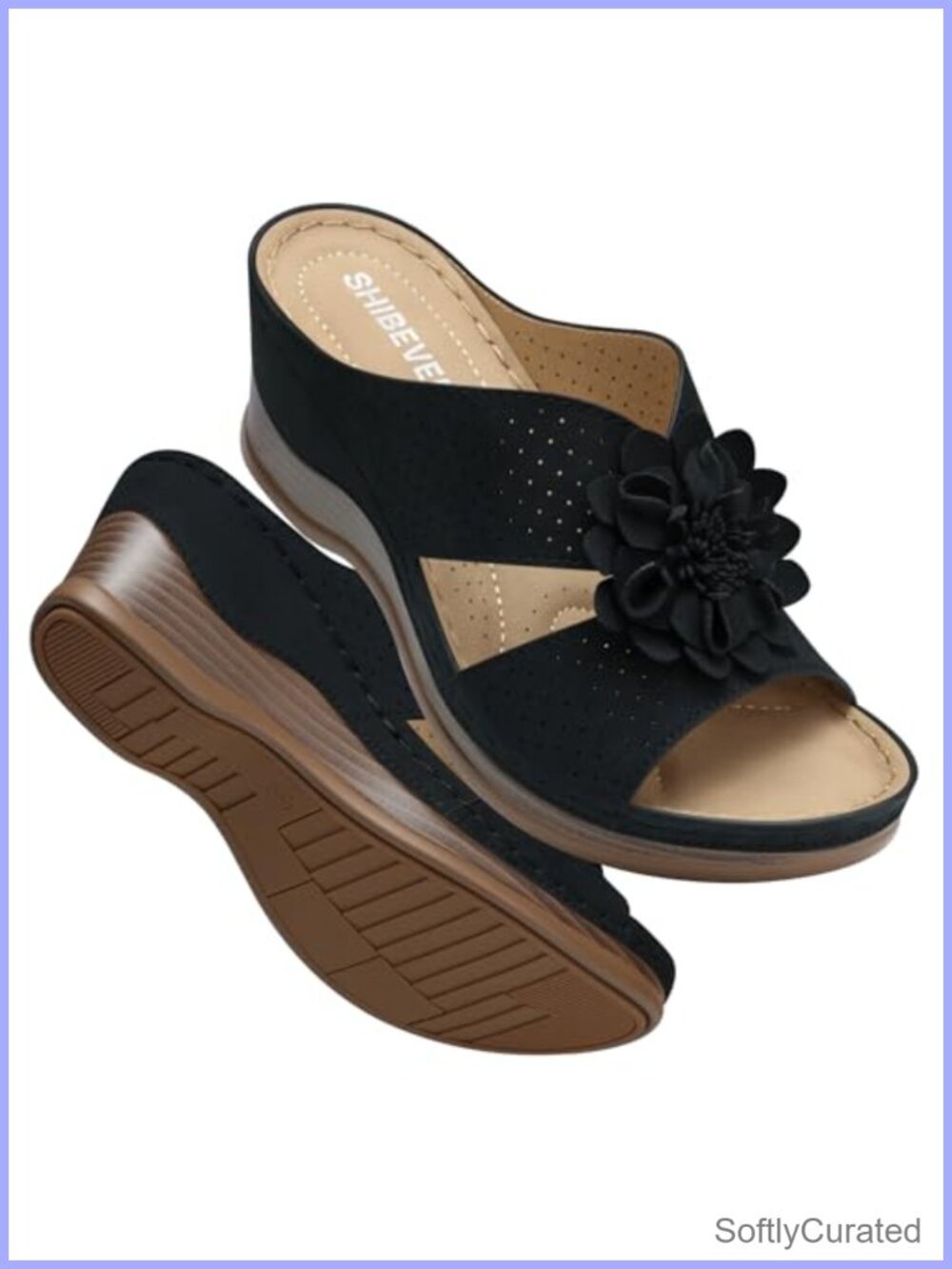Womens Wedge Sandals Arch Support Faux Leather Slip On Casual Dressy